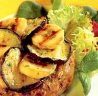 Lamb burger with aubergine and banana