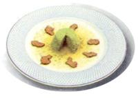 Wild asparagus pudding with pearl onion